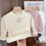 1pcs Children's T-Shirts Cartoon Embroidery Velvet warm top Kids Half High Collar Long Sleeve Base Shirt Girls Tshirts Clothes - Image 5