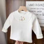 1pcs Children's T-Shirts Cartoon Embroidery Velvet warm top Kids Half High Collar Long Sleeve Base Shirt Girls Tshirts Clothes - Image 2