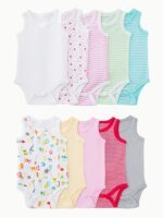 3pcs Random Newborn Clothing Casual Cotton Comfortable Summer Boys and Girls Sleeveless Baby Triangle jumpsuit Child Accessories