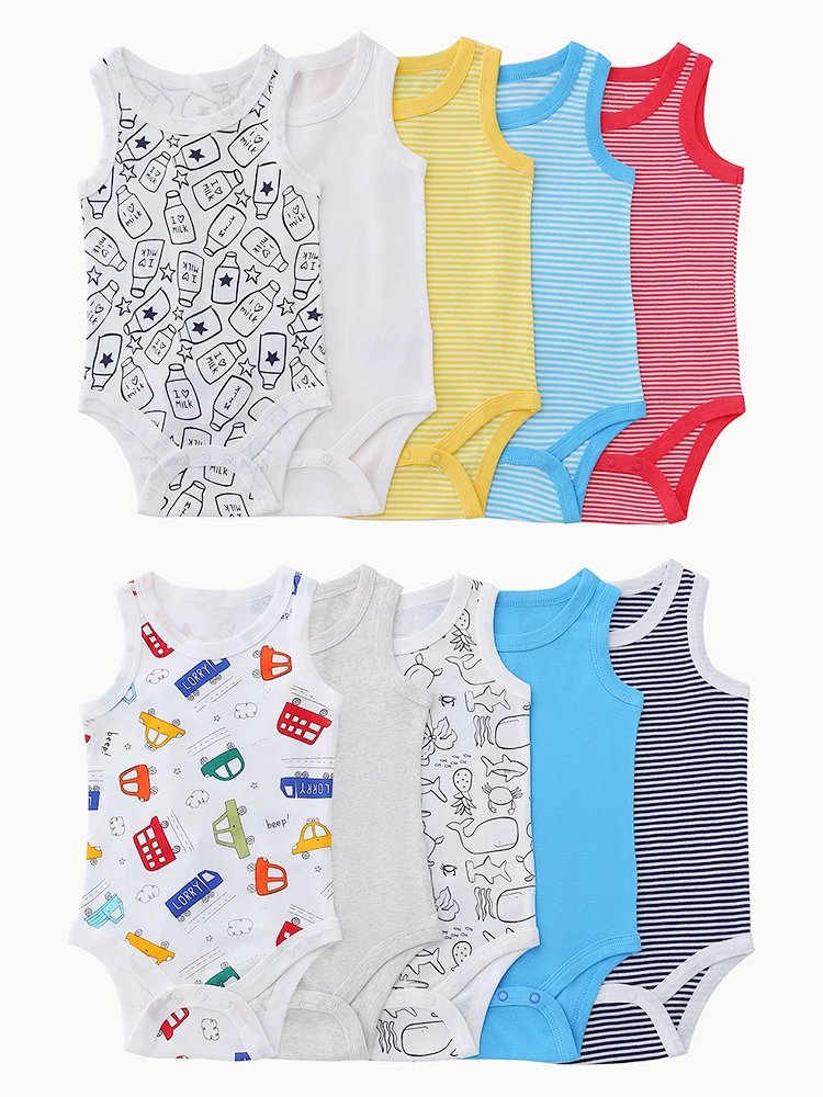 3pcs Random Newborn Clothing Casual Cotton Comfortable Summer Boys and Girls Sleeveless Baby Triangle jumpsuit Child Accessories