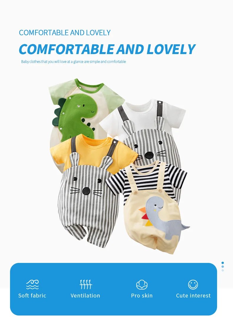 Newborn Baby Clothes Unisex Cute cartoon animal Print Summer cotton Short Sleeve Romper Infant Toddler Pajamas One Piece Outfit