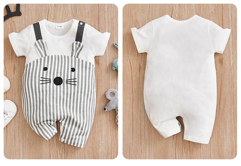 Newborn Baby Clothes Unisex Cute cartoon animal Print Summer cotton Short Sleeve Romper Infant Toddler Pajamas One Piece Outfit