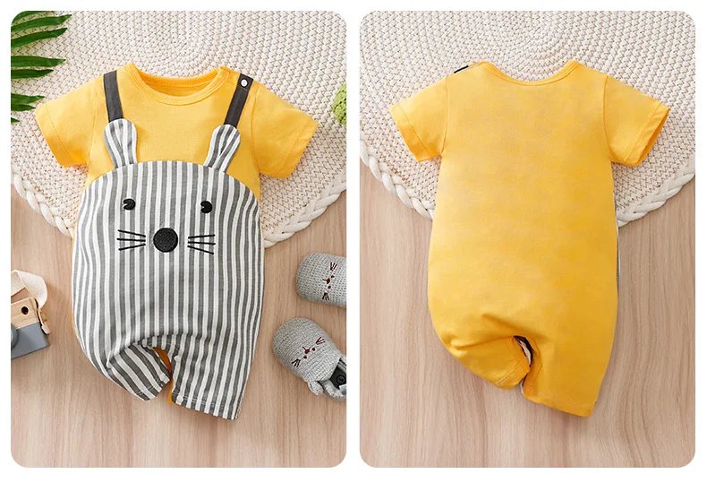 Newborn Baby Clothes Unisex Cute cartoon animal Print Summer cotton Short Sleeve Romper Infant Toddler Pajamas One Piece Outfit