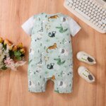 2026 Summer 1-18M Baby Clothes Playful Animal Print Fake Two-Piece Jumpsuit for Boys Short Sleeve Boys Romper - Image 2