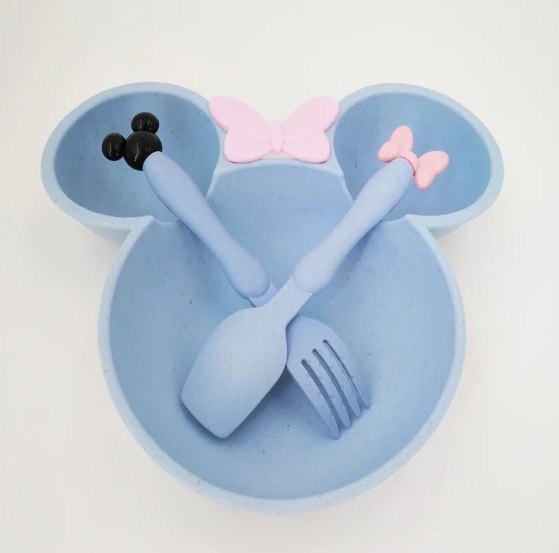 Wheat Straw Bowl Children Cartoon Tableware Set Baby Dinner Plate Baby Training Bowl Spoon Fork for Baby Kids Plate Baby Stuff