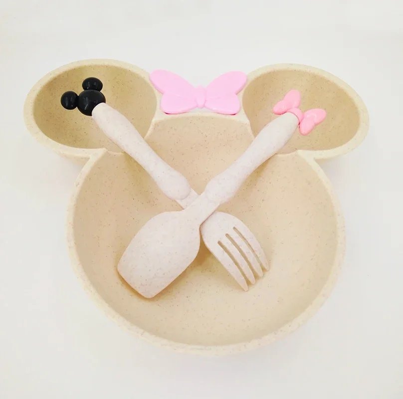 Wheat Straw Bowl Children Cartoon Tableware Set Baby Dinner Plate Baby Training Bowl Spoon Fork for Baby Kids Plate Baby Stuff