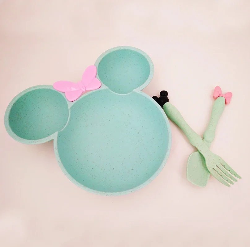 Wheat Straw Bowl Children Cartoon Tableware Set Baby Dinner Plate Baby Training Bowl Spoon Fork for Baby Kids Plate Baby Stuff