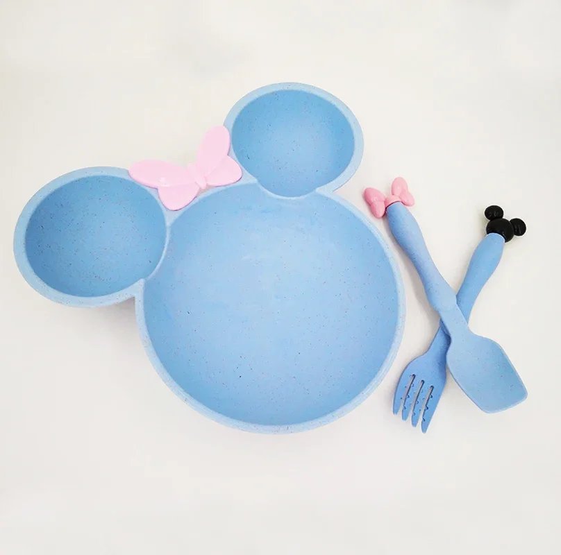 Wheat Straw Bowl Children Cartoon Tableware Set Baby Dinner Plate Baby Training Bowl Spoon Fork for Baby Kids Plate Baby Stuff
