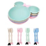 Wheat Straw Bowl Children Cartoon Tableware Set Baby Dinner Plate Baby Training Bowl Spoon Fork for Baby Kids Plate Baby Stuff