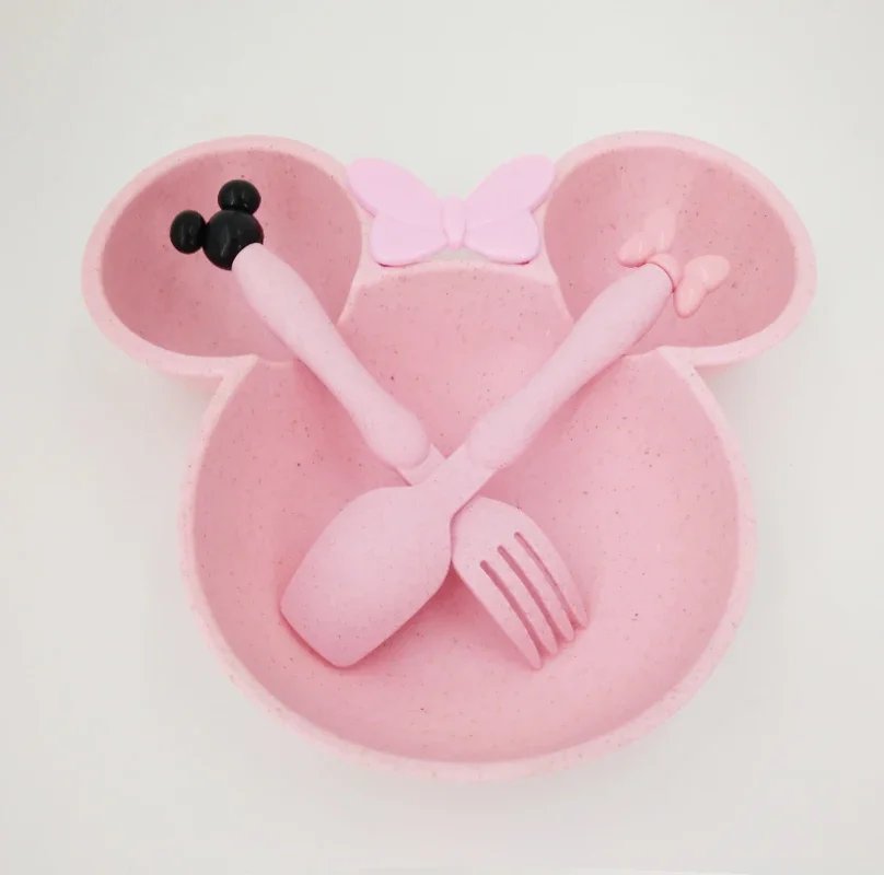 Wheat Straw Bowl Children Cartoon Tableware Set Baby Dinner Plate Baby Training Bowl Spoon Fork for Baby Kids Plate Baby Stuff