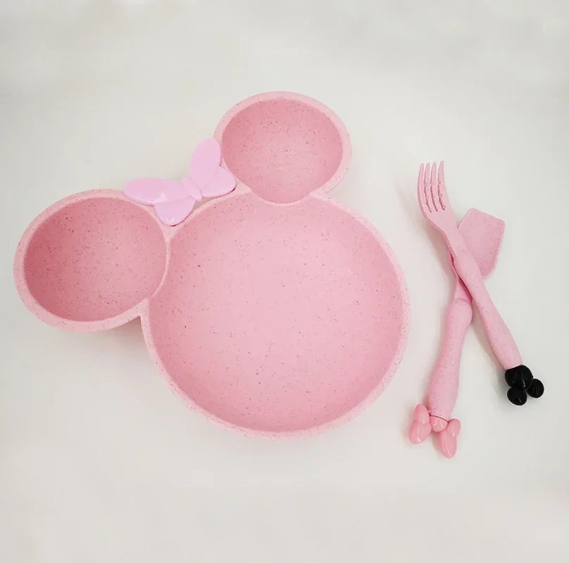 Wheat Straw Bowl Children Cartoon Tableware Set Baby Dinner Plate Baby Training Bowl Spoon Fork for Baby Kids Plate Baby Stuff