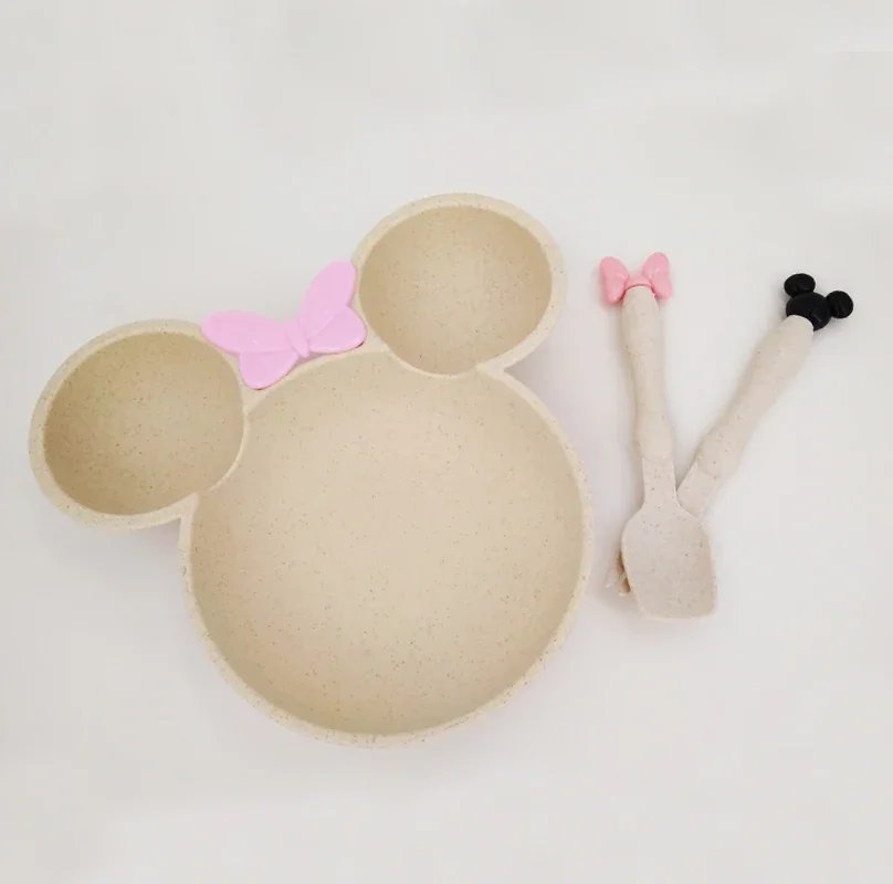 Wheat Straw Bowl Children Cartoon Tableware Set Baby Dinner Plate Baby Training Bowl Spoon Fork for Baby Kids Plate Baby Stuff