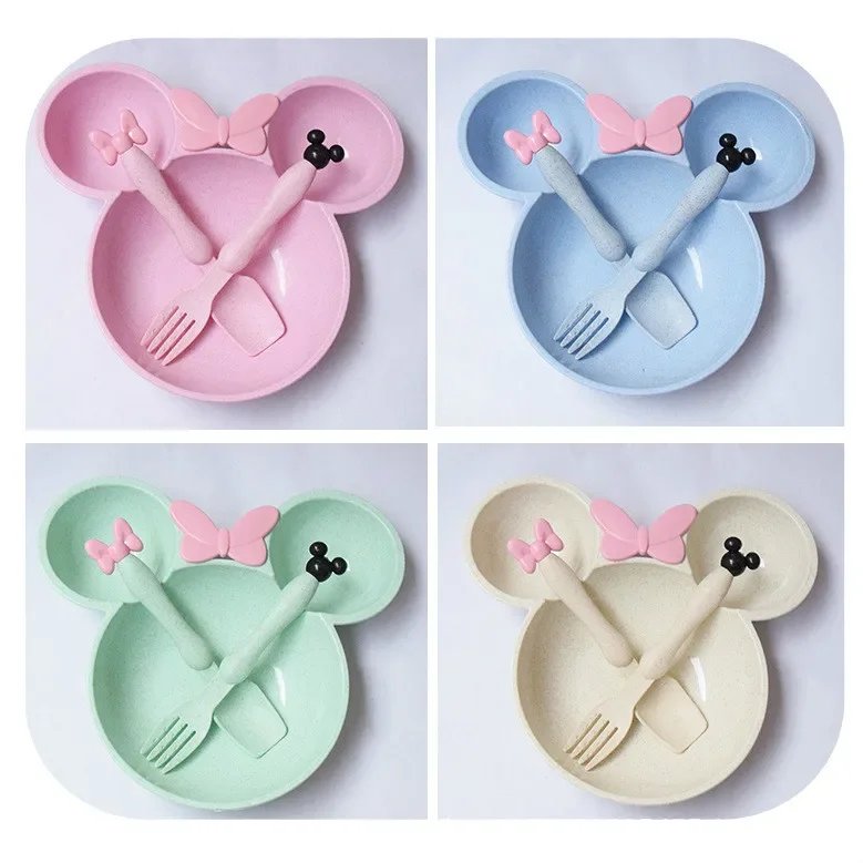 Wheat Straw Bowl Children Cartoon Tableware Set Baby Dinner Plate Baby Training Bowl Spoon Fork for Baby Kids Plate Baby Stuff