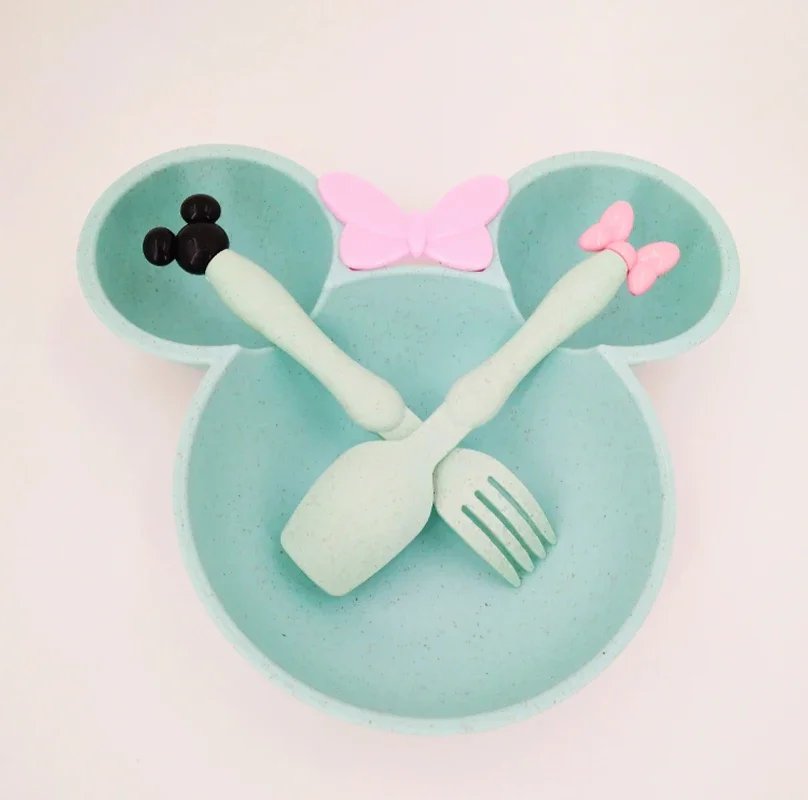 Wheat Straw Bowl Children Cartoon Tableware Set Baby Dinner Plate Baby Training Bowl Spoon Fork for Baby Kids Plate Baby Stuff