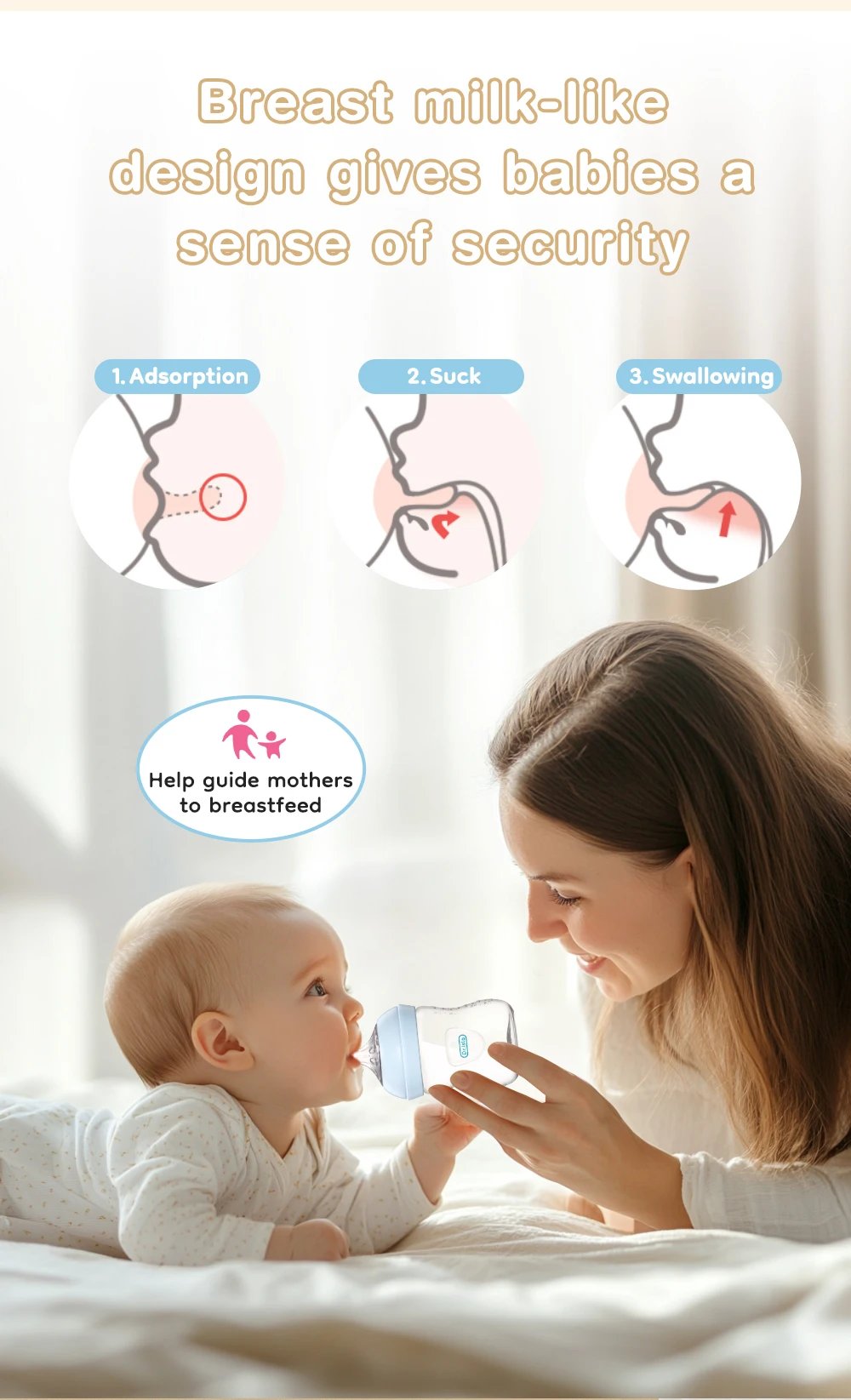 Baby PP Bottle 150/240/330ML Newborn Baby Bottle with Handle Milk BottleFeeding Baby Bottles Newborn Feeding Supplies BPA-Free