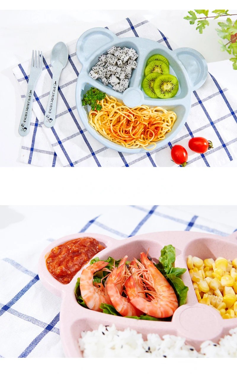 3Pcs/Set Baby Food Feeding Tableware Cartoon Bear Bowl+Spoon+Fork Eating Dinnerware for Children Dishes Kids Dinning Plate
