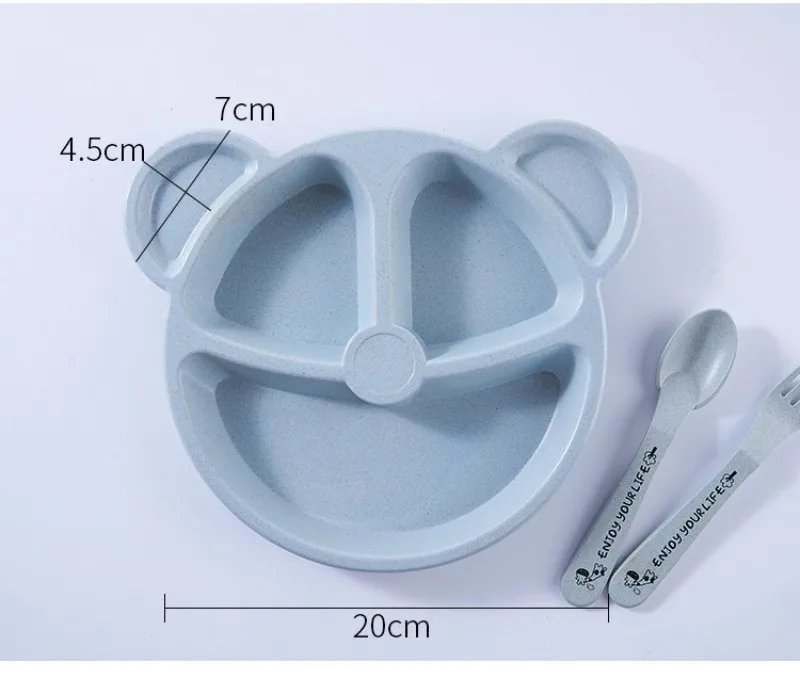 3Pcs/Set Baby Food Feeding Tableware Cartoon Bear Bowl+Spoon+Fork Eating Dinnerware for Children Dishes Kids Dinning Plate