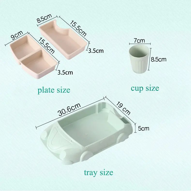 Creative Cartoon Car Plate Baby Dishes Set Bamboo Fiber Plate+Cup Sub-grid Bowl Children's Gift Tableware Set Feeding Dishes