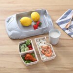 Creative Cartoon Car Plate Baby Dishes Set Bamboo Fiber Plate+Cup Sub-grid Bowl Children's Gift Tableware Set Feeding Dishes - Image 2