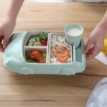 Creative Cartoon Car Plate Baby Dishes Set Bamboo Fiber Plate+Cup Sub-grid Bowl Children's Gift Tableware Set Feeding Dishes - Image 6