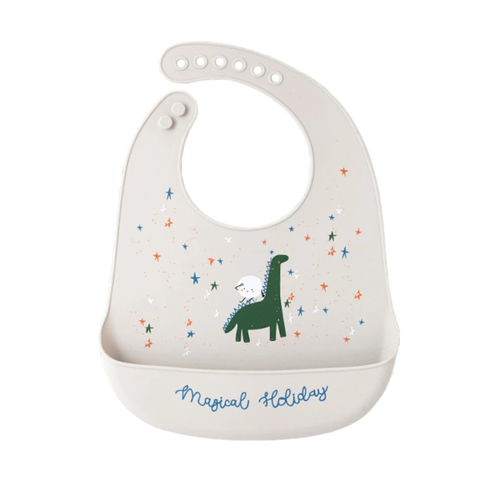 Waterproof Baby Bibs For Kids Eating Stuff Soft Silicone Cartoon Crocodile Printed Baby Apron Bib Reusable Baby Feeding Apron