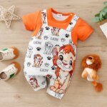 2025 Newborn 0-18Months Boys and Girls Baby Short-Sleeve Romper Cute Lion Print with Faux Two-Piece Design baby clothes Summer