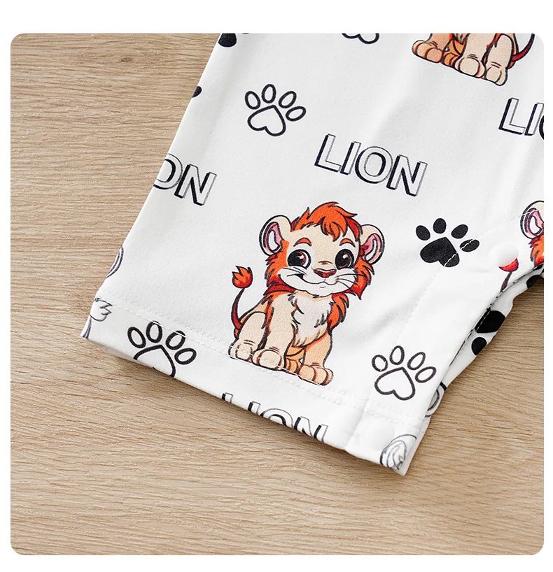 2025 Newborn 0-18Months Boys and Girls Baby Short-Sleeve Romper Cute Lion Print with Faux Two-Piece Design baby clothes Summer