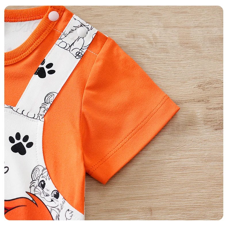 2025 Newborn 0-18Months Boys and Girls Baby Short-Sleeve Romper Cute Lion Print with Faux Two-Piece Design baby clothes Summer
