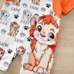 2025 Newborn 0-18Months Boys and Girls Baby Short-Sleeve Romper Cute Lion Print with Faux Two-Piece Design baby clothes Summer - Image 3