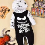 Halloween Newborn  Baby Boy Clothes Infant Baby Boy Romper Long-Sleeve Hooded Cotton Letter Print Nightmare Jumpsuit