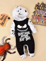 Halloween Newborn  Baby Boy Clothes Infant Baby Boy Romper Long-Sleeve Hooded Cotton Letter Print Nightmare Jumpsuit