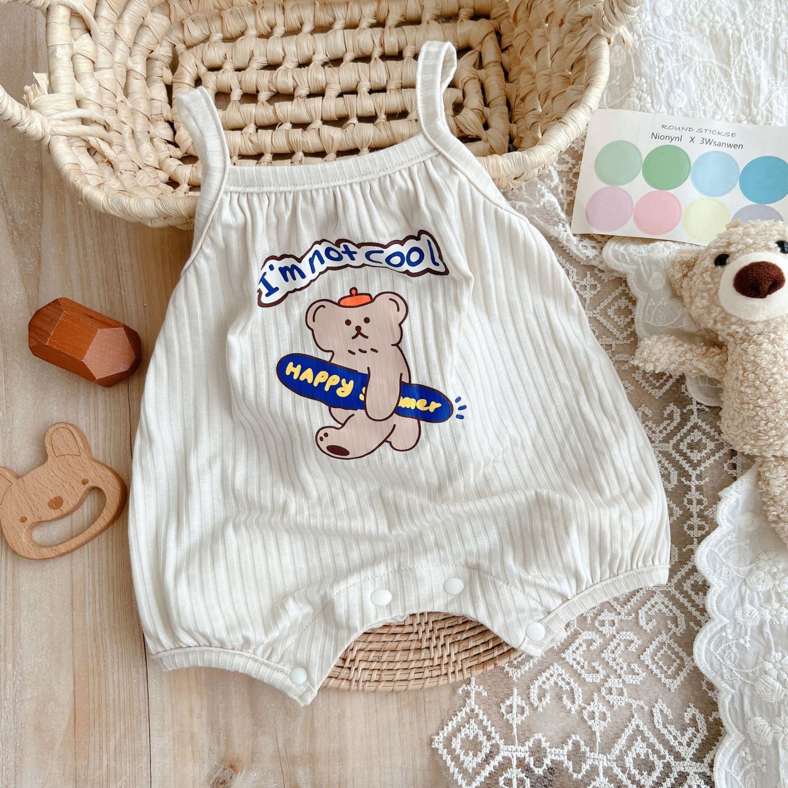 Cute Cartoon Bear Sling Jumpsuit for Infants Toddlers - 90% Cotton, Thin, Breathable  Perfect  Summer Kids Baby Romper