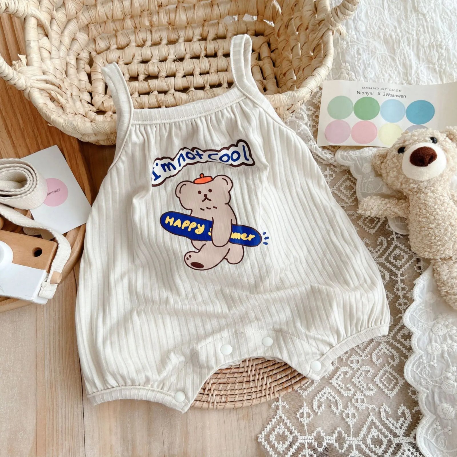 Cute Cartoon Bear Sling Jumpsuit for Infants Toddlers - 90% Cotton, Thin, Breathable  Perfect  Summer Kids Baby Romper
